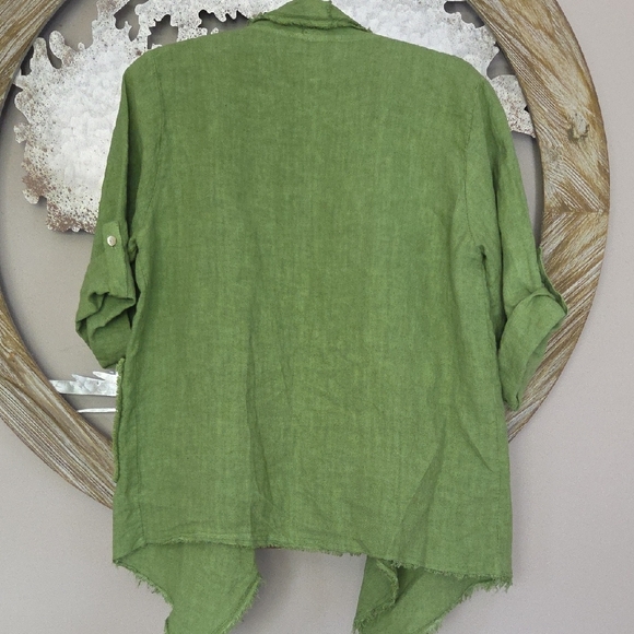 Green Linen Women's Cardigan - Picture 2 of 9